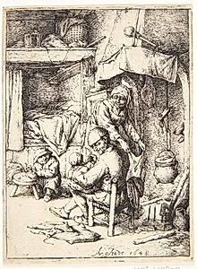 Pater familias. Interiør med en fader, der mader et barn by Adriaen van Ostade
