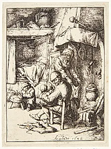 Pater familias. Interiør med en fader, der mader et barn by Adriaen van Ostade