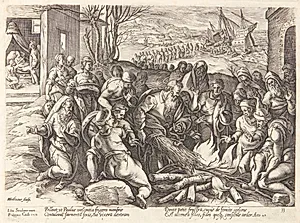 Paulus bidt af giftslangen by Hendrick Goltzius