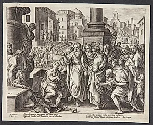 Paulus helbreder den lamme i Lystra by Adriaen Collaert