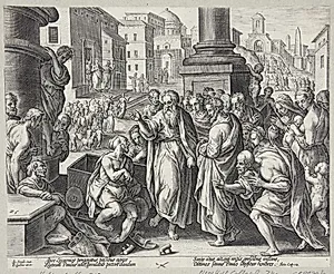 Paulus helbreder den lamme i Lystra by Adriaen Collaert