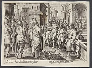 Paulus prædiker i Rom by Adriaen Collaert