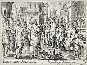 Paulus prædiker i Rom by Adriaen Collaert