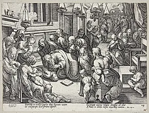 Paulus vækker Eutykus til live by Hendrick Goltzius