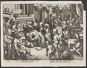 Paulus vækker Eutykus til live by Hendrick Goltzius