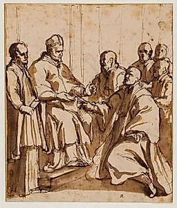 Pave Paul V udsteder bullen "Universi agri dominici" af 1612 by Giovanni Battista Ricci