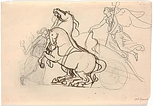 Pax triumphans. Danmarks genius med en Mercurstav i hånden standser krigsgudinden Biga by Nicolai Abildgaard