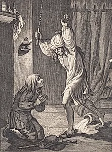 Per Degn falder i rædsel på knæ for fogeden by J.F. Clemens