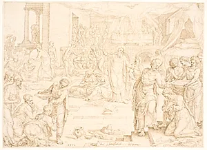 Peter og de øvrige apostle døber menigheden i Jerusalem by Maarten van Heemskerck