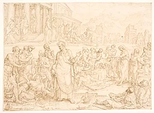 Peter og de øvrige apostle helbreder de syge by Maarten van Heemskerck