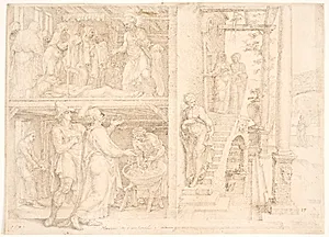 Peter opvækker Tabita by Maarten van Heemskerck