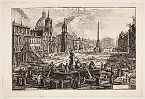 Piazza Navona, med Santa Agnese-kirken til venstre og Bernini's fontæne i det fjerne