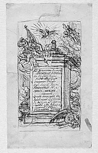 Piedestal omgivet af allegoriske figurer