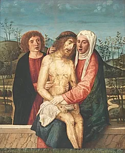 Pietà. Den døde Kristus med Jomfru Maria og Johannes Evangelisten by Giovanni di Niccolò Mansueti