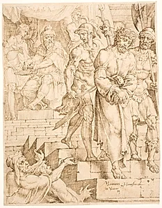Pilatus vasker sine hænder by Maarten van Heemskerck