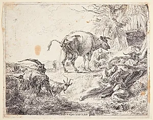 Pissende ko by Nicolaes Berchem