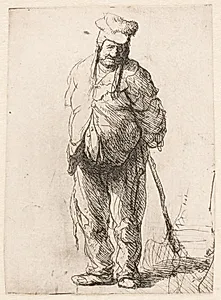 Pjaltet bonde med hænderne på ryggen by Rembrandt van Rijn
