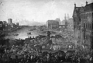 Plads i Paris med mange figurer by Ubekendt
