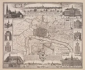 Plan af Antwerpen med prospekt af byen og de vigtigste bygninger