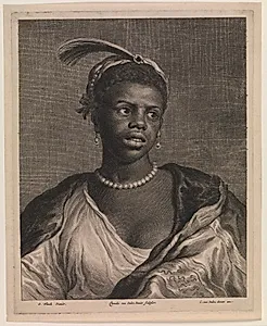 Portræt af en afrikansk kvinde med perlehalskæde