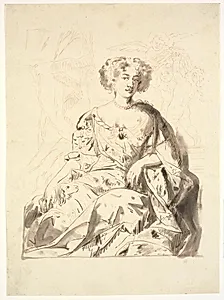 Portræt af en dame, siddende, halv figur by Ubekendt
