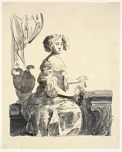 Portræt af en dame, siddende, halv figur by Ubekendt
