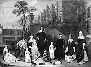 Portræt af en familie på en haveterrasse by Gillis van Tilborgh