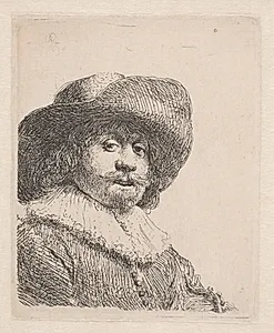 Portræt af en mand med bredskygget hat by Rembrandt van Rijn