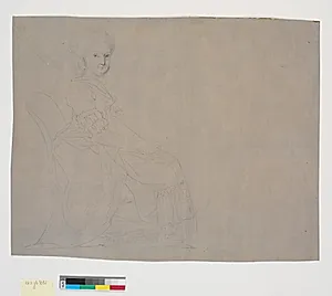 Portræt af en siddende ældre dame, hel figur, profil t.h., ansigtet en face by Nicolai Abildgaard