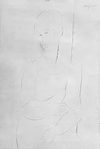 Portræt af en siddende ung pige. Knæbillede, hovedet mod venstre by Amedeo Modigliani