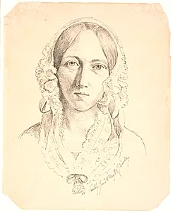 Portræt af en ung kvinde, en face. Muligvis forestillende Louise Marie Neergaard (1816-1895) by Johan Thomas Lundbye