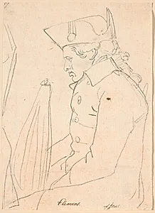 Portræt af kobberstikkeren J.F.Clemens. Trekvartfigur siddende i profil mog venstre by Jens Juel