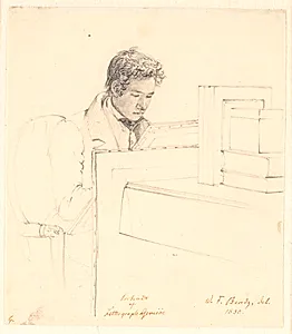 Portræt af litografen Peter Gemzøe by Wilhelm Bendz