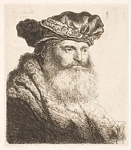 Portræt af skægget mand med juvelbesat baret by Rembrandt van Rijn