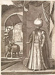 Portræt af Sultan Suleiman den Store (stående) by Melchior Lorck