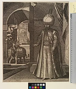 Portræt af Sultan Suleiman den Store (stående) by Melchior Lorck