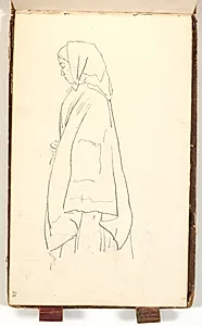 Portrætstudie 3/4 figur af en kvinde med sjal by P.C. Skovgaard