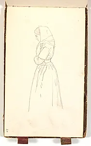 Portrætstudie 3/4 figur af en kvinde med sjal by P.C. Skovgaard
