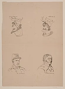Portrætter af Carlo Dalgas, J. Th. Lundbye, Svend Grundtvig og Major Blom by P.C. Skovgaard