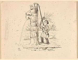 Posten. Illustration til Kaalunds "Fabler for Børn". Se kommentar fra arkkatalog. by Johan Thomas Lundbye
