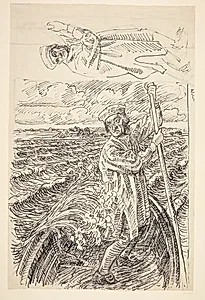 Præsten Hans Madsen stager over til Horneland by Peter Hansen