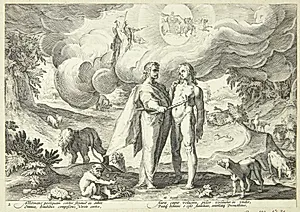 Prometheus skaber mennesket og giver det liv med ild fra himlen by Ubekendt