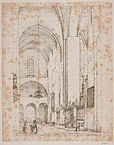 Prospekt af det indre af den nordlige korsarm af Århus domkirke by Christen Købke