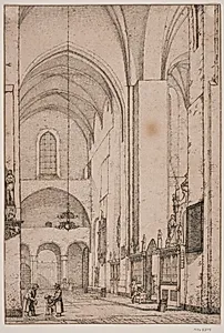 Prospekt af det indre af den nordlige korsarm af Århus domkirke by Christen Købke