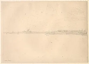 Prospekt af flådens leje og Langelinie, set fra Kalkbrænderiet. by C.W. Eckersberg