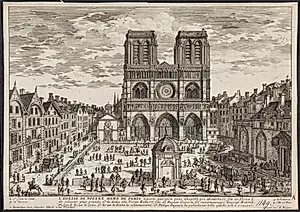 Prospekt af Notre-Dame i Paris (L'Eglise de Nostre Dame de Paris...) by Aldert Meyer
