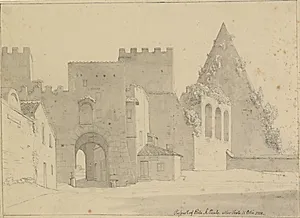 Prospekt af Porta S.Paolo og Piramide di Caio Cestio set fra bysiden, Rom. by C.W. Eckersberg