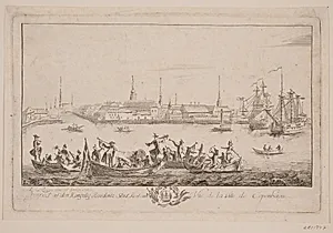Prospekt af Slotsholmen set fra søen by Bartholomæus Roque