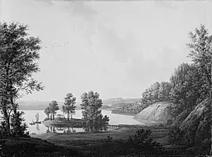 Prospekt fra Dronninggård over Furesøen. I forgrunden øen Chevallier med det kinesiske lysthus by Erik Pauelsen