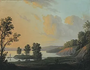 Prospekt fra Dronninggård over Furesøen. I forgrunden øen Chevallier med det kinesiske lysthus by Erik Pauelsen